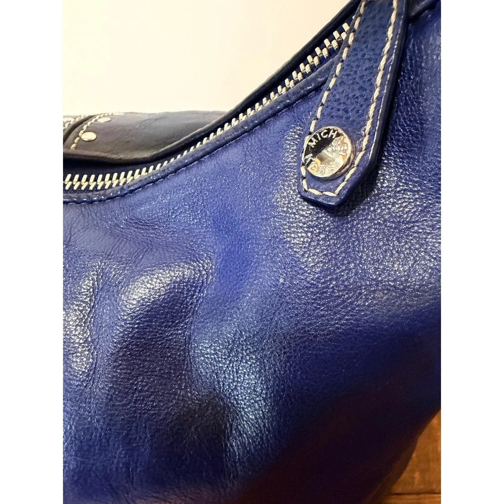 Michael Kors‎ Blue Leather Studded Hobo Shoulder Bag Silver Hardware Y2K Vinage